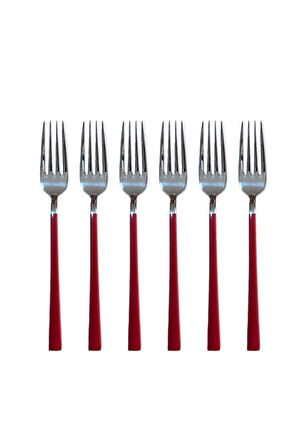 Parlak Gümüş Kırmızı Pasta Tatlı Kaşık-Çatal-Çay Kaşığı Seti, 18 Adet Gümüş