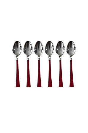Parlak Gümüş Kırmızı Pasta Tatlı Kaşık-Çatal-Çay Kaşığı Seti, 18 Adet Gümüş
