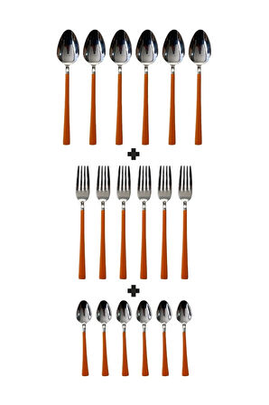 Parlak Gümüş Turuncu Pasta Tatlı Kaşık-Çatal-Çay Kaşığı Seti, 18 Adet Gümüş