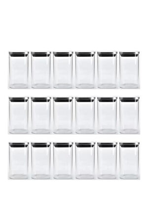 Vakum Krom Kapaklı Kare Cam Kavanoz 6,5x12,5 Cm - 350 Ml Cam Baharatlık Saklama Kabı 18 Adet