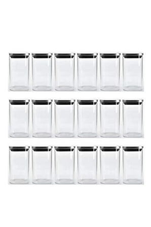 Vakum Krom Kapaklı Kare Cam Kavanoz 6,5x12,5 Cm - 350 Ml Cam Baharatlık Saklama Kabı 18 Adet