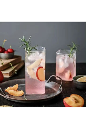 Yeni Stil Kare Cam Latte,Kahve,Meşrubat,smoothie Bardağı 450 ML 3 Adet