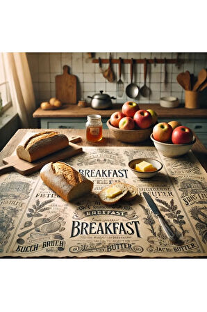 Vintage Desenli Breakfast Kahvaltı Servis Ve Sunum Kağıdı 37x28 Cm 50 Adet