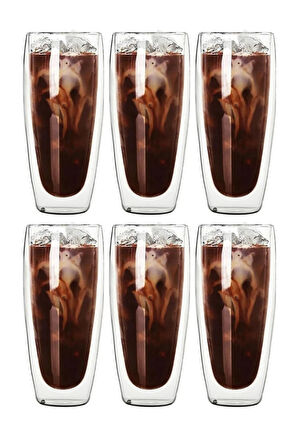 Çift Cidarlı Uzun Meşrubat,Kokteyl,Latte 320 ML Cam Bardak Seti 6 Adet 2324