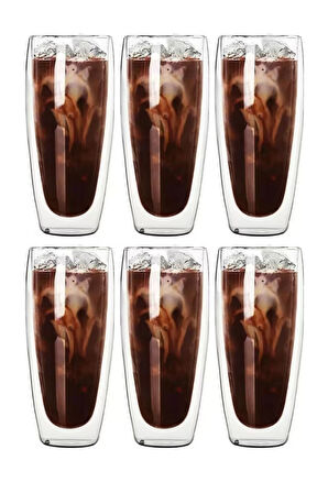 Çift Cidarlı Uzun Meşrubat,Kokteyl,Latte 320 ML Cam Bardak Seti 6 Adet 2324