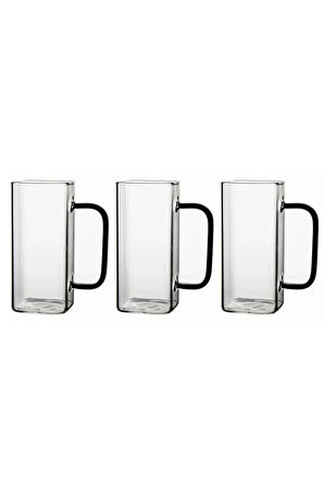 Kare Cam Füme Kulplu Latte,meşrubat,nescafe,süt,su Bardağı 350 ml 3 Adet