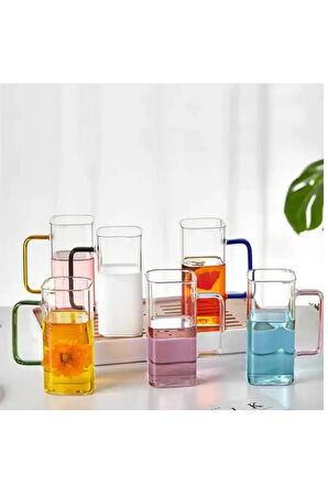 Kare Cam Füme Kulplu Latte,meşrubat,nescafe,süt,su Bardağı 350 ml 3 Adet