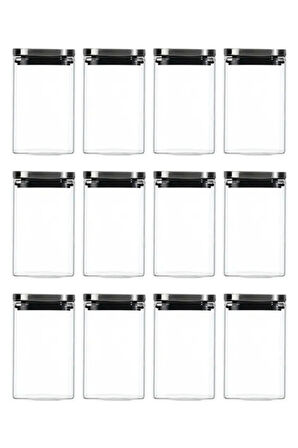 Vakum Krom Kapaklı Kare Cam Kavanoz 8x8*13 Cm - 650 Ml Cam Baharatlık Saklama Kabı 12 Adet