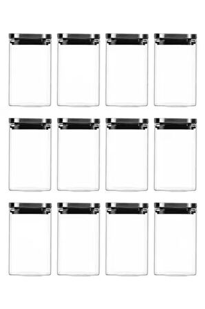 Vakum Krom Kapaklı Kare Cam Kavanoz 8x8*13 Cm - 650 Ml Cam Baharatlık Saklama Kabı 12 Adet
