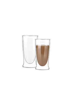 Çift Cidarlı Uzun Cam Kokteyl -Meşrubat-Latte Bardağı 350 ML 2 Adet 2323