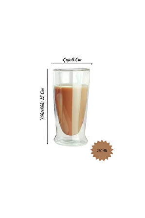 Çift Cidarlı Uzun Cam Kokteyl -Meşrubat-Latte Bardağı 350 ML 2 Adet 2323