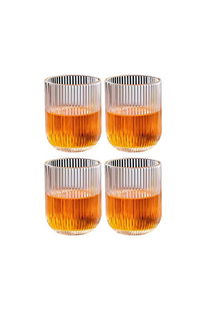 Çizgili Su,meşrubat,latte,nescafe, Smoothie Cam Bardak 4 Adet 260 Ml-2013