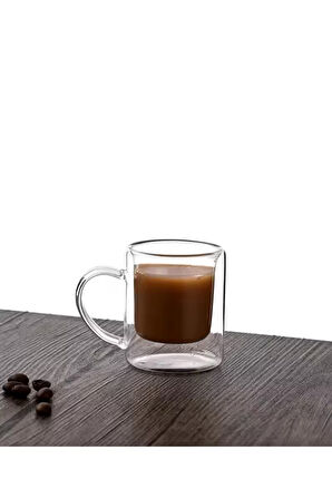 Çift Cidarlı Borosilikat Cam Nescafe,latte,filtre Kahve, Bitki Çayı Kupası 200 ml 6 Adet-1837