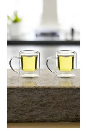 Çift Cidarlı Borosilikat Cam Nescafe,latte,filtre Kahve, Bitki Çayı Kupası 200 ml 6 Adet-1837