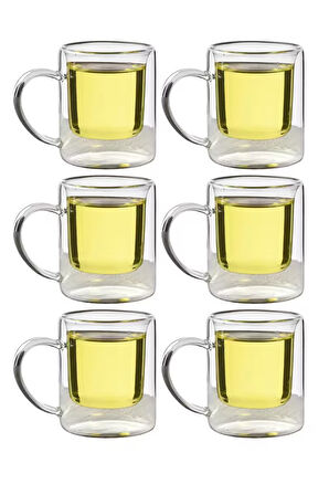 Çift Cidarlı Borosilikat Cam Nescafe,latte,filtre Kahve, Bitki Çayı Kupası 200 ml 6 Adet-1837