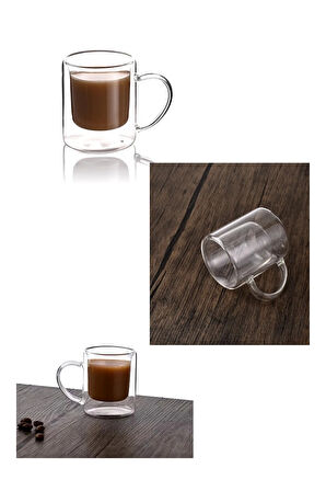 Çift Cidarlı Borosilikat Cam Nescafe,latte,filtre Kahve, Bitki Çayı Kupası 200 ml 6 Adet-1837