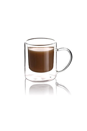 Çift Cidarlı Borosilikat Cam Nescafe,latte,filtre Kahve, Bitki Çayı Kupası 200 ml 6 Adet-1837