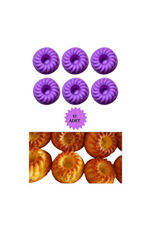 Mor 12'li Silikon Mini Kek Kalıbı - Muffin Kalıbı 12 Adet Göbekli Kek Kalıbı