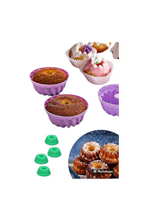 Mor 12'li Silikon Mini Kek Kalıbı - Muffin Kalıbı 12 Adet Göbekli Kek Kalıbı