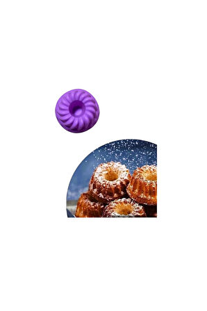 Mor 12'li Silikon Mini Kek Kalıbı - Muffin Kalıbı 12 Adet Göbekli Kek Kalıbı