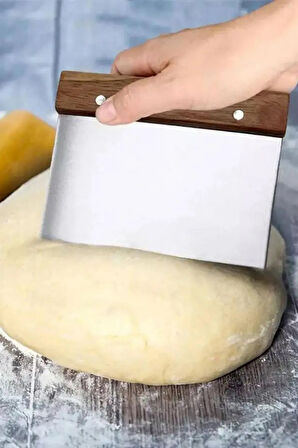 Paslanmaz Çelik Ahşap Saplı Hamur Pasta Börek Kek Çörek Şekillendirici Kesici Kazıyıcı Spatula