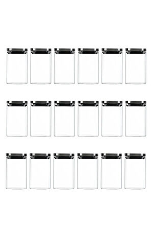 Vakum Krom Kapaklı Kare Cam Kavanoz 8x8*13 Cm - 650 Ml Cam Baharatlık Saklama Kabı 18 Adet