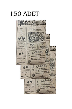 Vintage Desenli Breakfast Kahvaltı Servis Ve Sunum Kağıdı 37x28 Cm 150 Adet
