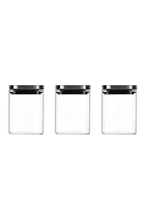 Vakum Krom Kapaklı Kare Cam Kavanoz 8x8*10 Cm - 500 Ml Cam Baharatlık Saklama Kabı 3 Adet