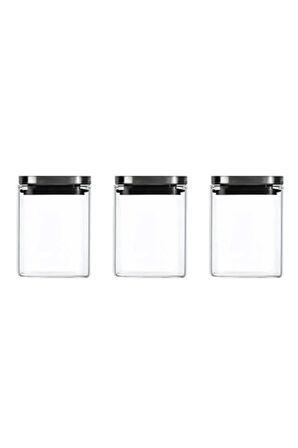Vakum Krom Kapaklı Kare Cam Kavanoz 8x8*10 Cm - 500 Ml Cam Baharatlık Saklama Kabı 3 Adet