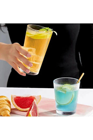 Yeni Tasarım Cam Çizgili Meşrubat, Latte, Su, Nescafe Bardağı 300 ml - 3 Adet - 2440