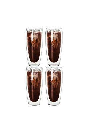 Çift Cidarlı Uzun Meşrubat,Kokteyl,Latte 320 ML Cam Bardak Seti 4 Adet 2324