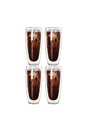 Çift Cidarlı Uzun Meşrubat,Kokteyl,Latte 320 ML Cam Bardak Seti 4 Adet 2324