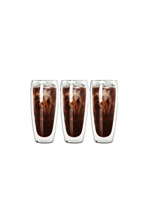 Çift Cidarlı Uzun Meşrubat,Kokteyl,Latte 320 ML Cam Bardak Seti 3 Adet 2324