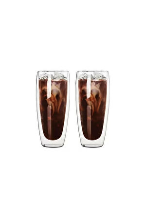Çift Cidarlı Uzun Meşrubat,Kokteyl,Latte 320 ML Cam Bardak Seti 2 Adet 2324