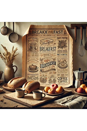 Vintage Desenli Breakfast Kahvaltı Servis Ve Sunum Kağıdı 37x28 Cm 300 Adet