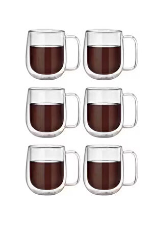 Çift Cidarlı Borosilikat Cam Nescafe,latte,filtre Kahve,süt,bitki Çayı Kupası 300 ml 6 Adet 2769