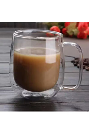 Çift Cidarlı Borosilikat Cam Nescafe,latte,filtre Kahve,süt,bitki Çayı Kupası 300 ml 6 Adet 2769