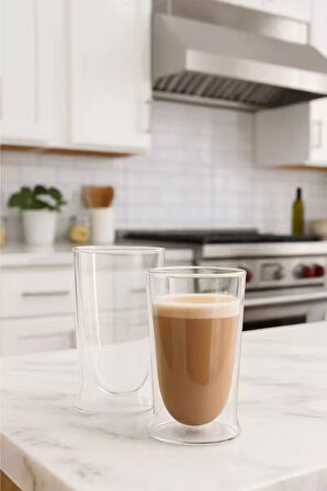 Çift Cidarlı Uzun Cam Kokteyl -Meşrubat-Latte Bardağı 350 ML 6 Adet 2323