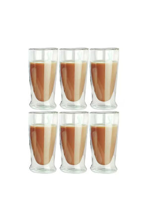 Çift Cidarlı Uzun Cam Kokteyl -Meşrubat-Latte Bardağı 350 ML 6 Adet 2323