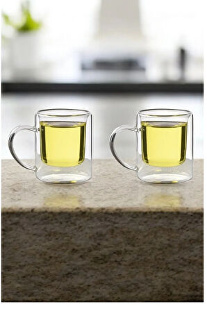 Çift Cidarlı Borosilikat Cam Nescafe,Latte,Filtre Kahve, Bitki Çayı Kupası  200 ML 2  Adet-1837