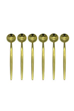 Gold Yuvarlak Tatlı Kaşık Seti 6 Adet, 18/10 Paslanmaz Çelik 6 Kişilik Tatlı Kaşığı Seti 18cm