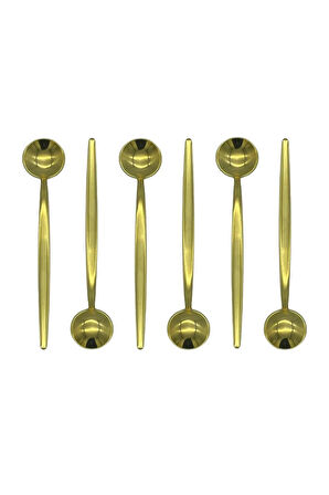Gold Yuvarlak Tatlı Kaşık Seti 6 Adet, 18/10 Paslanmaz Çelik 6 Kişilik Tatlı Kaşığı Seti 18cm