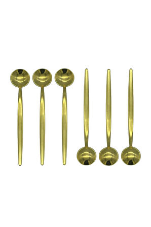 Gold Yuvarlak Tatlı Kaşık Seti 6 Adet, 18/10 Paslanmaz Çelik 6 Kişilik Tatlı Kaşığı Seti 18cm