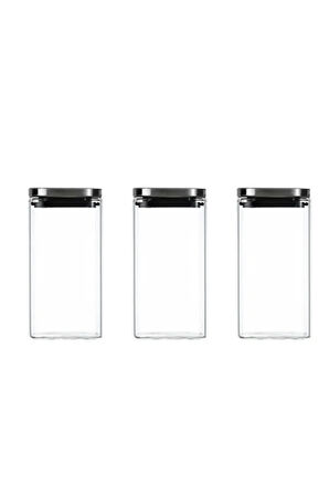 Vakum Krom Kapaklı Kare Cam Kavanoz 8x8*15 Cm -800 ML Cam Baharatlık Saklama Kabı 3 Adet
