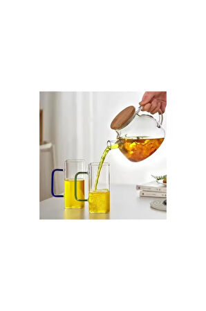 Yeni Nesil Kare Cam Yeşil Kulplu Latte, Meşrubat, Neskafe, Süt, Su Bardağı 350 ml 4 Adet