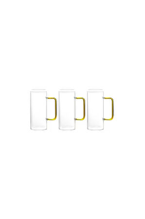 Yeni Nesil Kare Cam Sarı Kulplu Latte,meşrubat,nescafe,süt,su Bardağı 350 ml 3 Adet