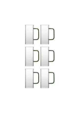 Yeni Nesil Kare Cam Yeşil Kulplu Latte, Meşrubat, Neskafe, Süt, Su Bardağı 350 ml 6 Adet
