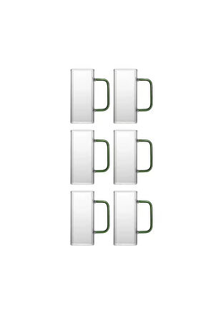 Yeni Nesil Kare Cam Yeşil Kulplu Latte, Meşrubat, Neskafe, Süt, Su Bardağı 350 ml 6 Adet