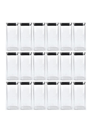 Vakum Krom Kapaklı Kare Cam Kavanoz 6,5x15,5 Cm - 450 Ml Cam Baharatlık Saklama Kabı 18 Adet