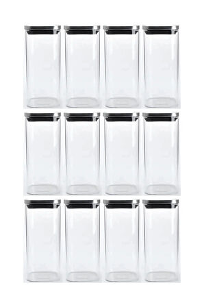 Vakum Krom Kapaklı Kare Cam Kavanoz 6,5x15,5 Cm - 450 Ml Cam Baharatlık Saklama Kabı 12 Adet